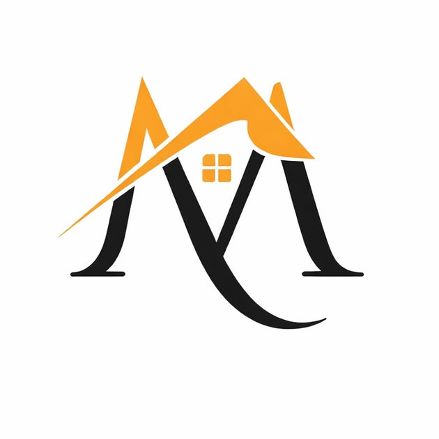 Logo with a stylized 'M' in black and gold on a white background